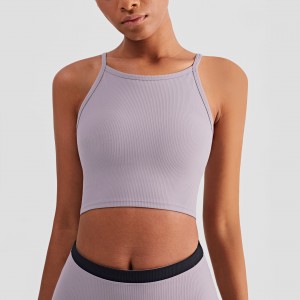 Women rib sports tank top yoga spaghetti straps running workout fitness tommy control crop tops