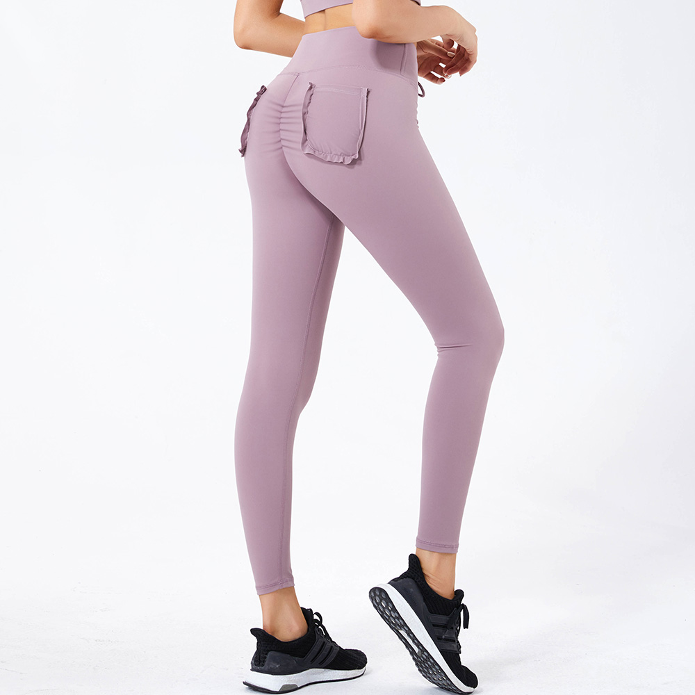 China Women high waisted drawstring pants back pockets butt lift workout  yoga leggings factory and suppliers