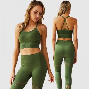 Women seamless yoga wear set cross sports bra hollow out leggings 2 pcs – Seamless | Activewear