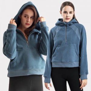 Hoodies | Fashion crop top polar fleece zip hoodies casual sports long sleeve warm sweatshirts