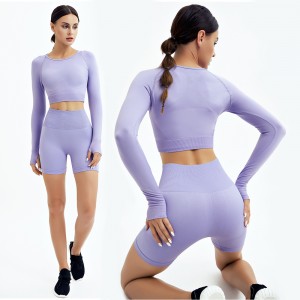 2021 custom sports high waist workout fitness shorts women long sleeve 2 piece new yoga sets