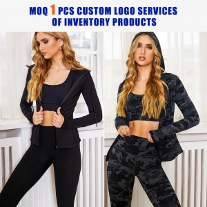 Custom gym wear fitness clothing long sleeve zip hoodie woman tracksuit workout 3 piece yoga set