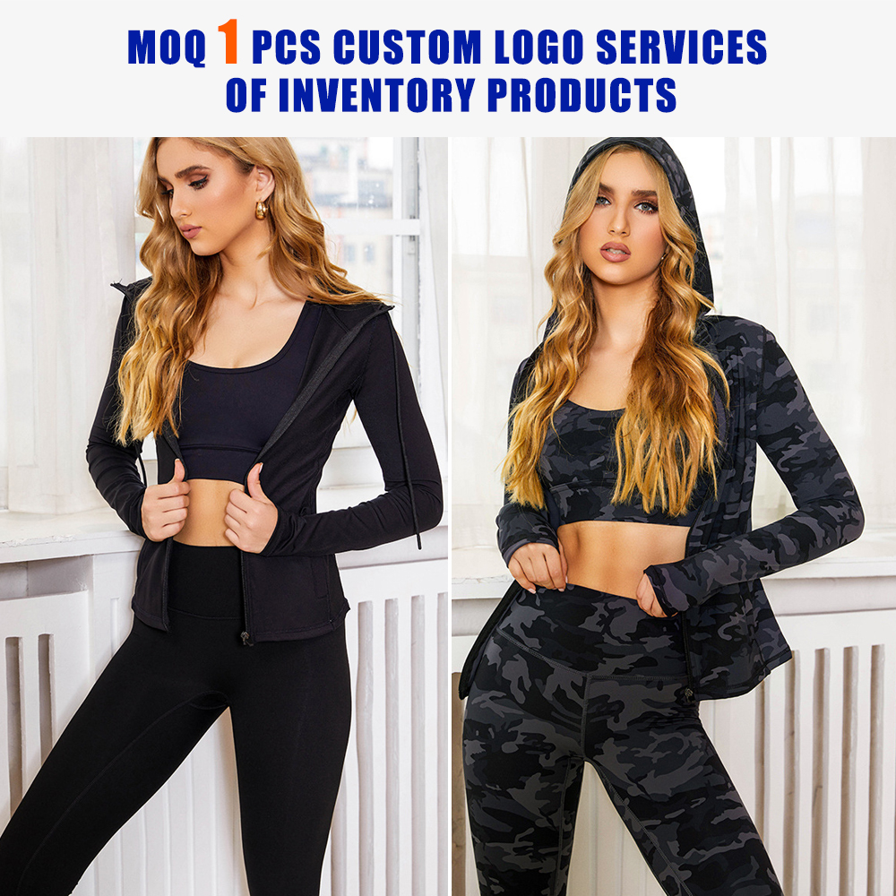 China Custom gym wear fitness clothing long sleeve zip hoodie woman  tracksuit workout 3 piece yoga set factory and suppliers