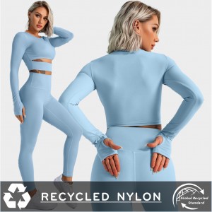 Custom Long Sleeve Crop Top Active Clothing Set Recycled Nylon Sportswear Fitness & Yoga Wear