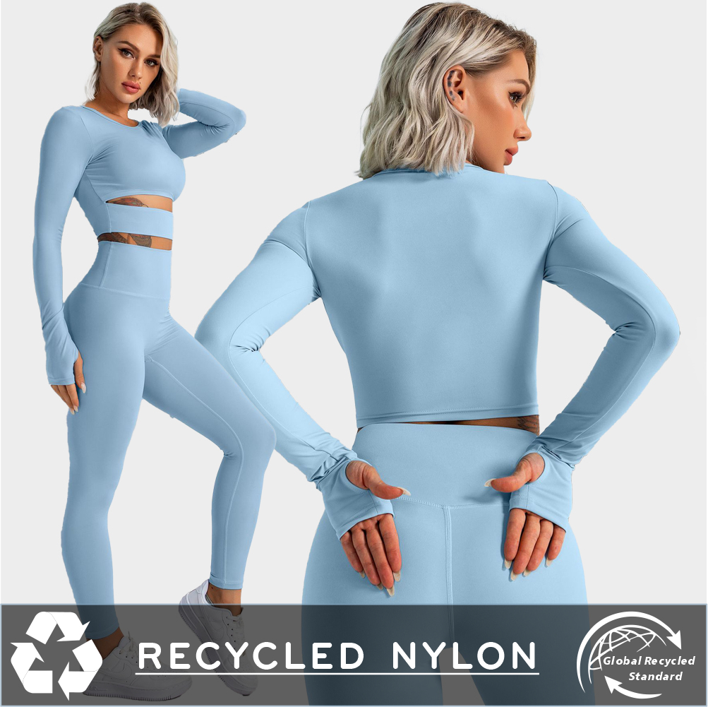 China Custom Long Sleeve Crop Top Active Clothing Set Recycled Nylon ...