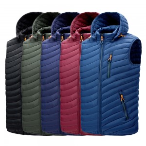 Quilted Vest | Men custom winter sleeveless removable hooded jackets zip down cotton padded vest
