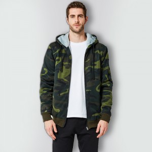 Custom amazon hot men camouflage print fashion hoodies with fur lining casual winter full zip up hoodie