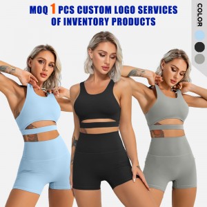 Custom Hollow Out Sports Bra Clothing Biker Shorts Sets Workout Yoga Recycled Activewear Set