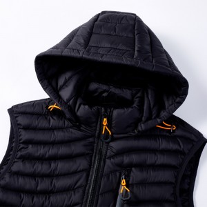 Quilted Vest | Men custom winter sleeveless removable hooded jackets zip down cotton padded vest