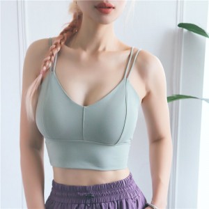 Women double spaghetti straps sports bra sexy V neck workout running yoga gym crop top