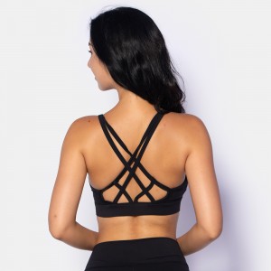 Womens spaghetti straps yoga gym sports bras running cross strappy athletic workout fitness top