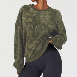 Women printed long sleeve sweatshirts outdoor casual sports loose fashion top running pullover