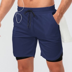 Men fitness shorts quick-dry running training headphone hole sweatpants with pocket inner