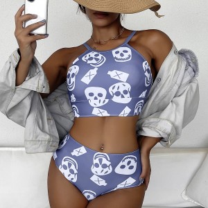 Womens high waisted bikini set printed crop swim tank top two piece swimsuits bathing suits