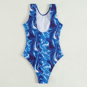 Womens U neck one piece swimsuit fashion printed bathing suit tummy control athletic swimwear