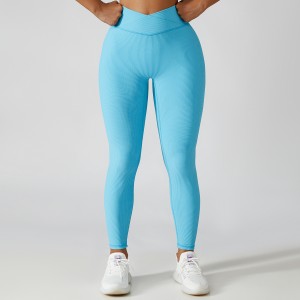 Women rib cross waistband yoga leggings running training high waist butt lift workout gym pants