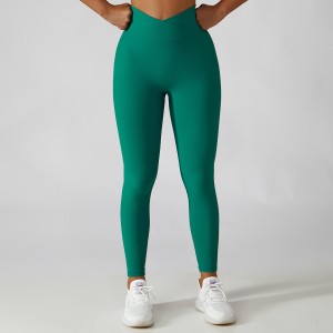 Women rib cross waistband yoga leggings running training high waist butt lift workout gym pants