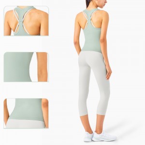 Women yoga tank top Y back tummy control workout running gym fashion sleeveless tshirts