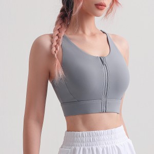 Womens custom sports bra zip front criss cross strape back workout running fitness gym top