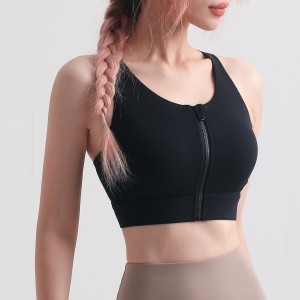 Womens custom sports bra zip front criss cross strape back workout running fitness gym top