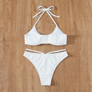 womens halter triangle bikini jacquard string smocked swimwear cheeky strappy thong swimsuit