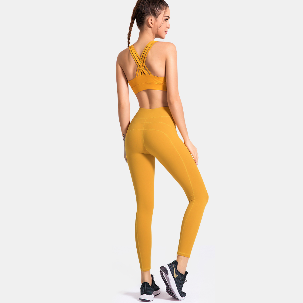 China Wholesale Seamless Fitness Clothing Pricelist - Gym cloth yoga workout cross strappy bra high waist butt lift leggings two piece set – Omi