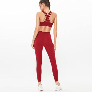Gym cloth yoga workout cross strappy bra high waist butt lift leggings two piece set