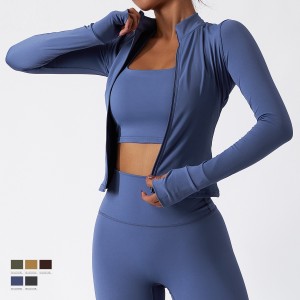 Women breathable quick dry long sleeve yoga jacket fitness training zip tight coat running sweatshirts