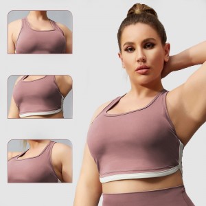 Plus size active underwear recycled polyamide fitness running colorblock racerback sports bra