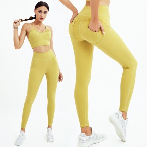 Wholesale ladies high waist butt lifting gym tights pants yoga workout leggings with pocket for women