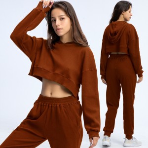 Custom women loose hoodies sweatsuit fitness wear set design your own cropped plain tracksuit