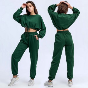 2019 China New Design China Design Your Own Logo Plain Blank Hooded Drawstring Jogging Sport Wear Track Suit Women