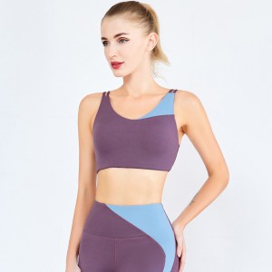 Wholesale colorblock soft compression gym fitness spaghetti strap yoga bra top women sports bra