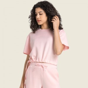 Chinese wholesale Lace Short Sleeves Corduroy Shorts Sleepwear Elastic Waistband and and Adjustable Drawstring Nightwear