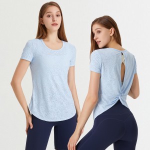 Reasonable price OEM Custom Long Sleeves V Neck Sports Top Women Yoga Sports Shirt with Back X and Hollow out