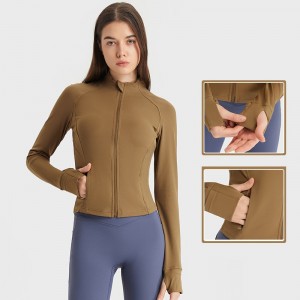 Women yoga wear autumn new zip pocket jacket long sleeve slim fit fitness workout active coat