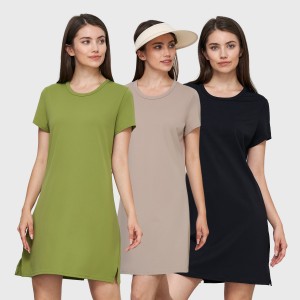 Women round neck tennis dresses new breathable sports skirts side split loose active dress