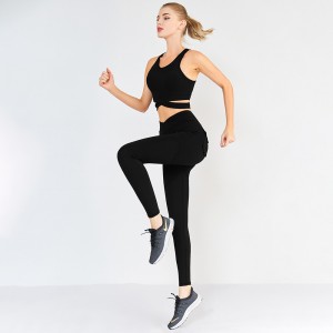 High waist squat proof overalls leggings hollow out strap sports bra yoga pants set