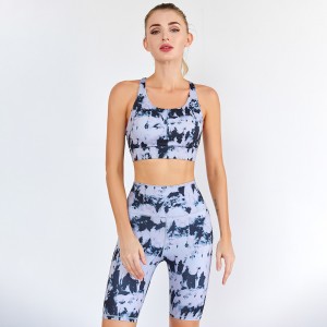OEM Logo Custom Print High Waist Shorts Workout Clothing Cross Strap Sports Bra Yoga Set Fitness Womens Activewear