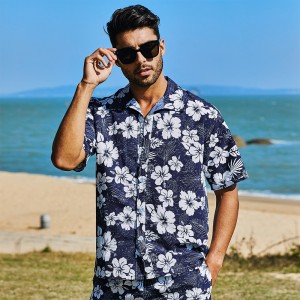 Men hawaiian beach shirts casual loose button down summer retro print short sleeve holiday Shirt