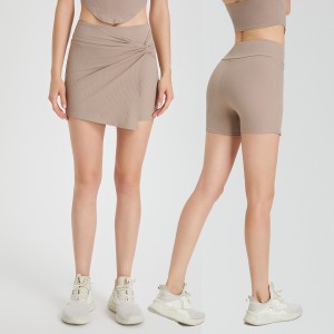 Women rib yoga shorts high waist kink running sportswear fitness yoga gym activewear skirt