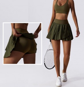 Women 2 in 1 quick-dry running tennis skirts casual pleats mini short skirts fitness workout skirts