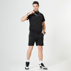 Custom men sports short summer tracksuits stripe solid color zip tshirts shorts set