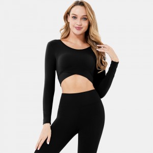 Custom plus size gym cross crop top padded fitness workout top sport long sleeve yoga top for women