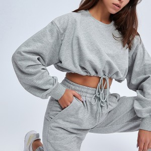 Workout crop pullover sets drawstring sweatsuit custom 2 piece tracksuits women with logo