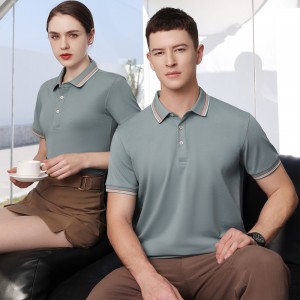 Men striped collar laple sports t-shirt summer active 3-button short sleeve cotton golf polo shirt