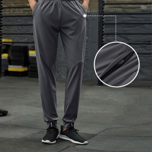 Men fitness pants high stretch quick dry trackpants outdoor running sweatpants with 3 zip pockets