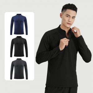 Men outdoor sports long sleeve tshirt 1/4 zip training fitness top running quick dry sweatshirts