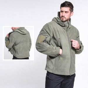 Men hooded polar fleece warm coat outdoor windbreak winter jacket with multi zip pockets