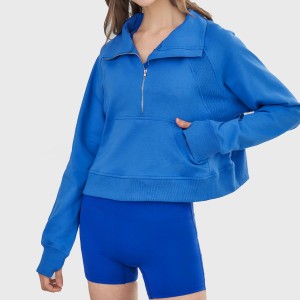 Women oversized funnel neck half zip sweatshirts outdoor loose running long sleeve hoodies